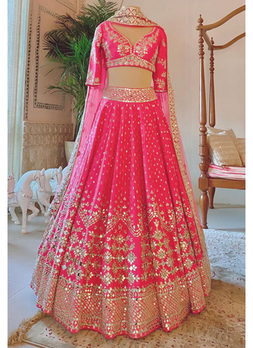 Wedding Special Phantom Silk Pink Lehenga For Sangeet Function
